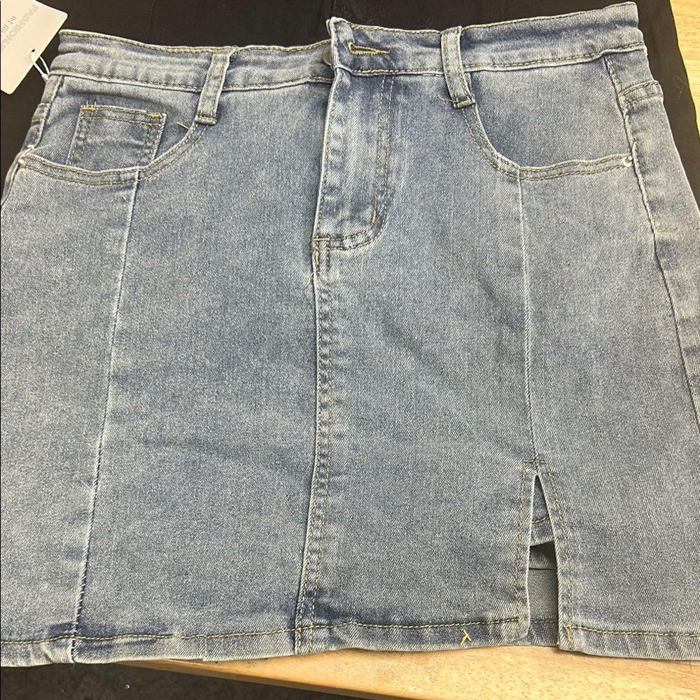 Denim Mini Skirt with Front Slit